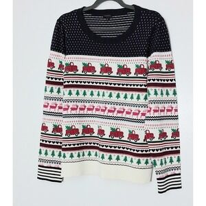 Talbots Sweater Women's Size Large Fair Isle Puff Shoulder Christmas Tree Truck